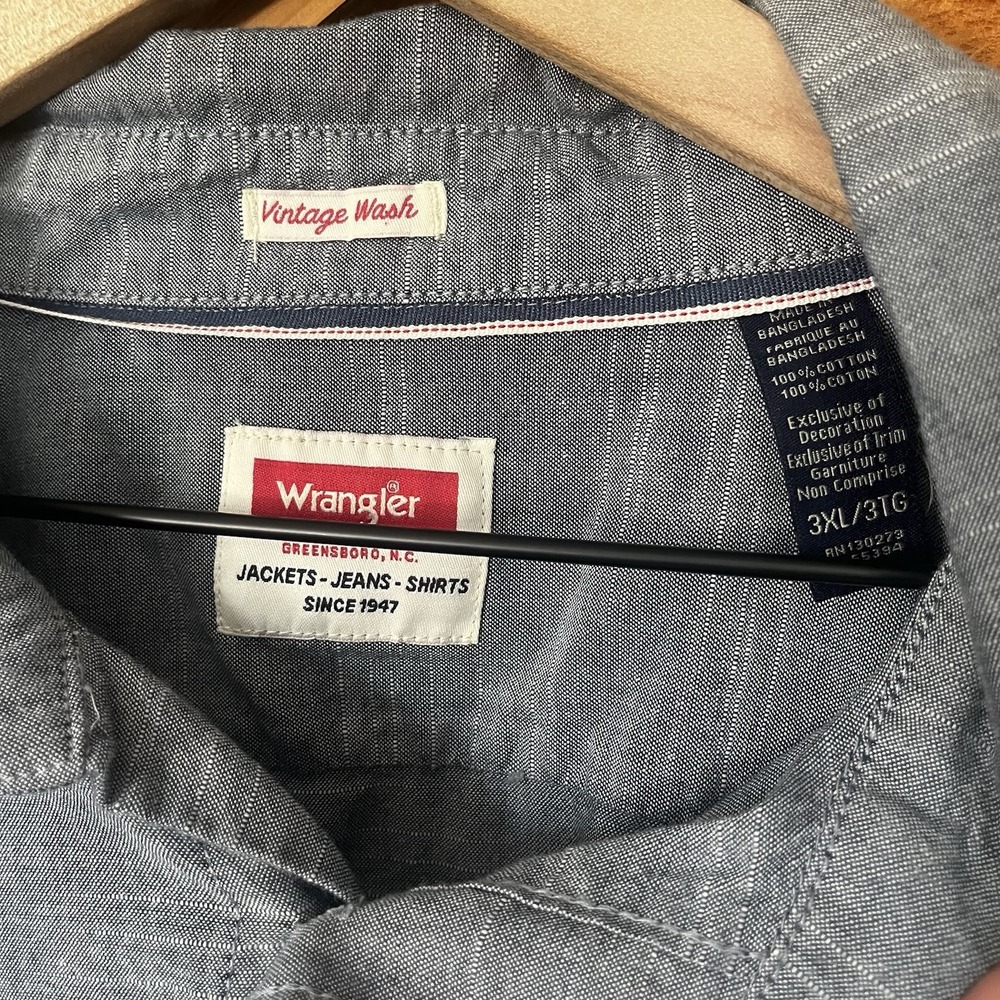 Wrangler Men's 3XL‎ Light Gray Long Sleeve Button-Down Cotton Shirt RN130274 - Picture 2 of 13